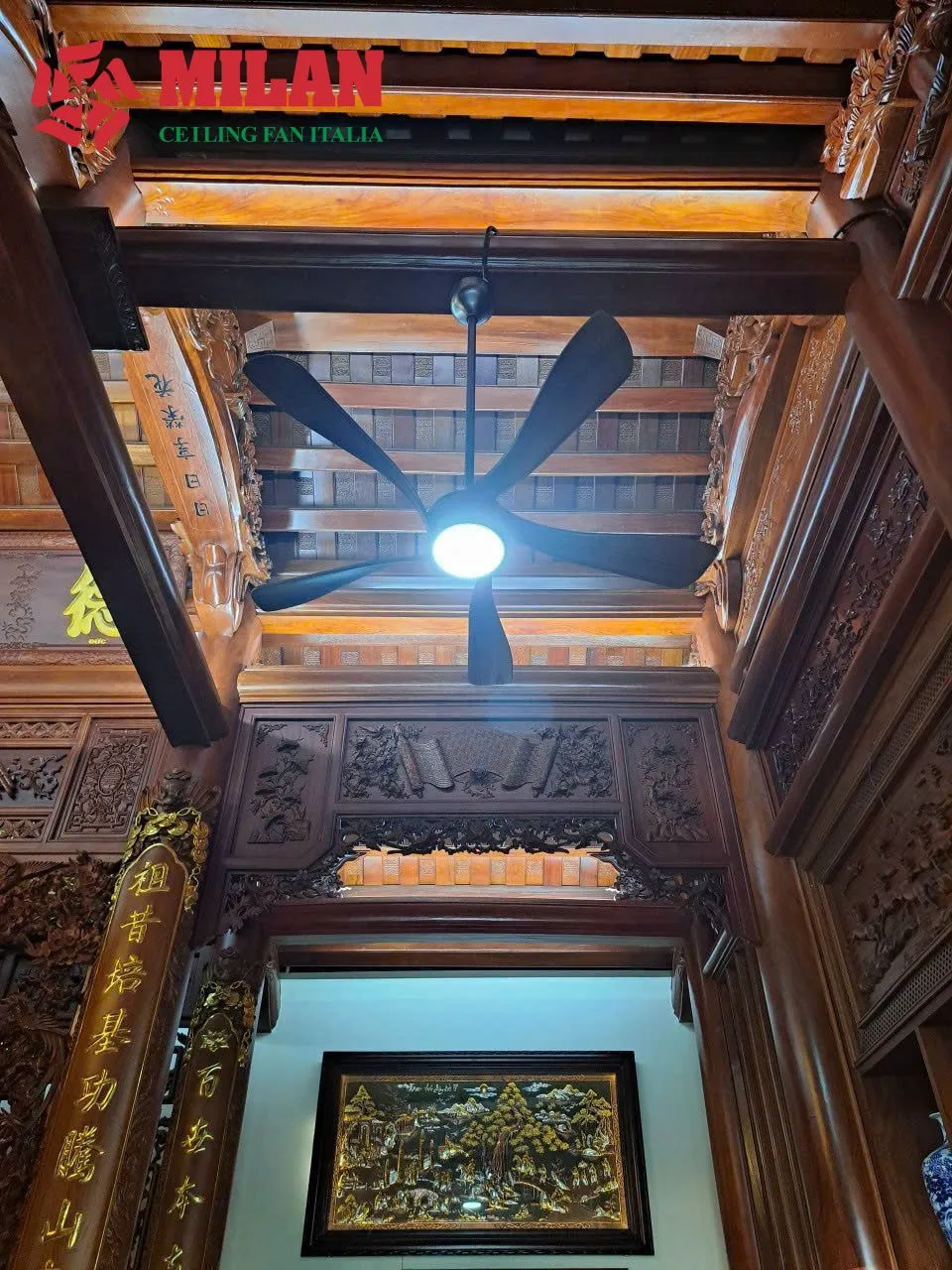 Quạt trần cánh gỗ tự nhiên có đèn 